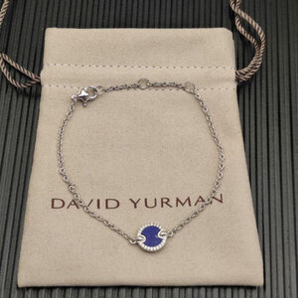 David Yurman Silver Round Lapis Lazuli Bracelet with Diamonds